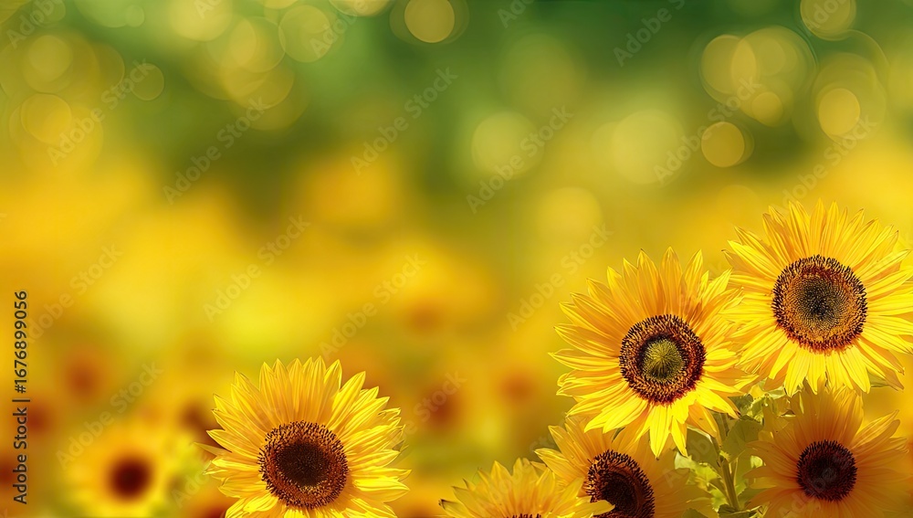 Fototapeta premium Golden sunflowers in a field, soft bokeh background