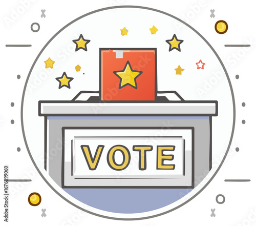 Ballot Box Icon with Vote Text and Stars Decoration Concept