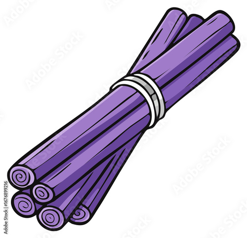 Bunch of purple rolled elements bound together with a white holder