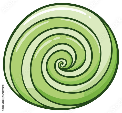 Illustration of a green swirling lollipop isolated on white for sweet treats and confectionary designs