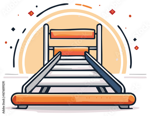Stylized illustration of a treadmill, depicting fitness and health equipment for exercise training