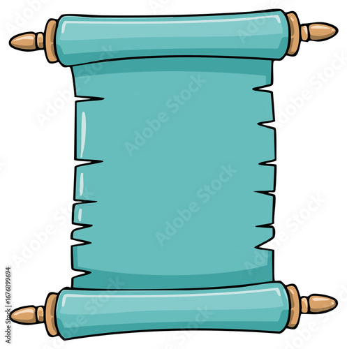 Illustration of ancient papyrus scroll with wood handles and jagged edges, editable message content