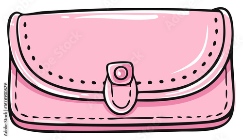 Simple pink clutch purse with a clasp and decorative stitching