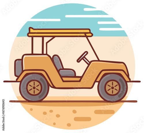 Cartoon dune buggy vehicle for beach travel and outdoor recreation activities