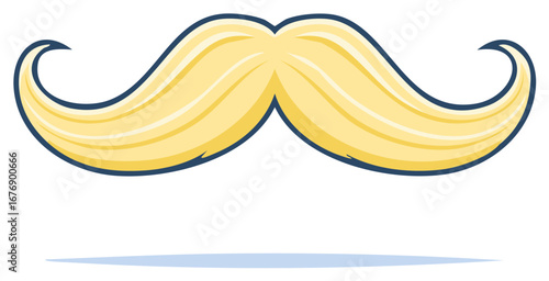 A large, curled blonde handlebar mustache in a funny retro cartoon vector style