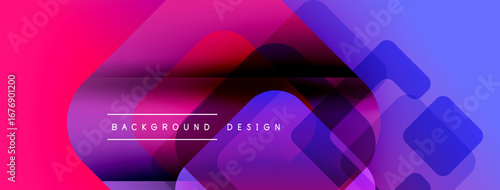 Abstract vibrant background. Overlapping shapes create dynamic gradient effect. Modern design elements suggest technology, innovation.