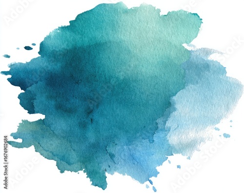 Abstract watercolor splash in teal, teal-green, and light blue tones