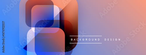 Abstract geometric shapes overlap, creating vibrant gradient background. Blue transitions to pink, modern design element.