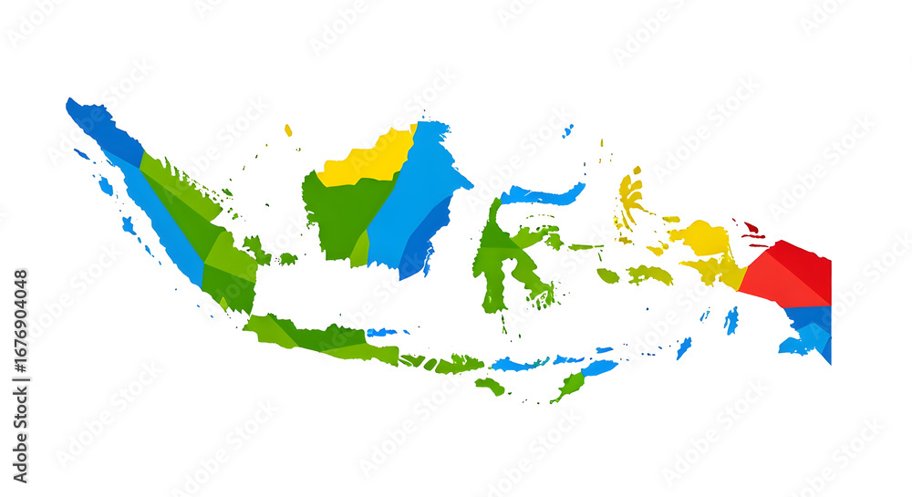 Obraz premium Colorful Map of Indonesia with Distinct Regions and Bright Colors