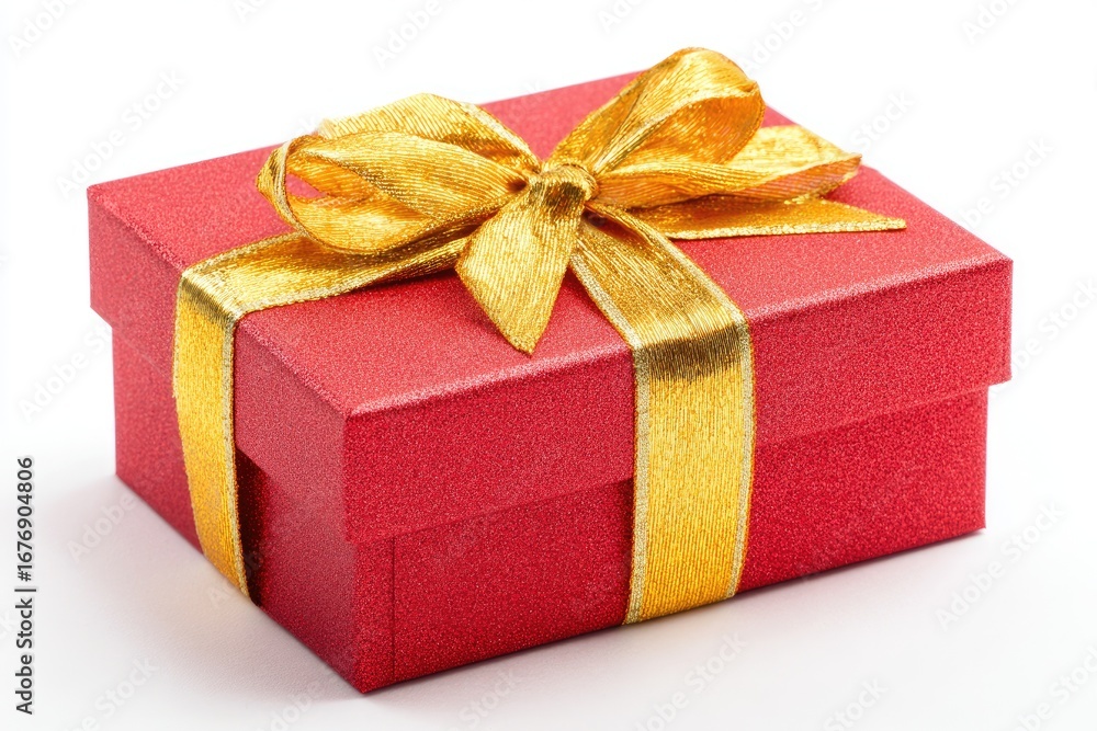 Obraz premium Red gift box with gold ribbon