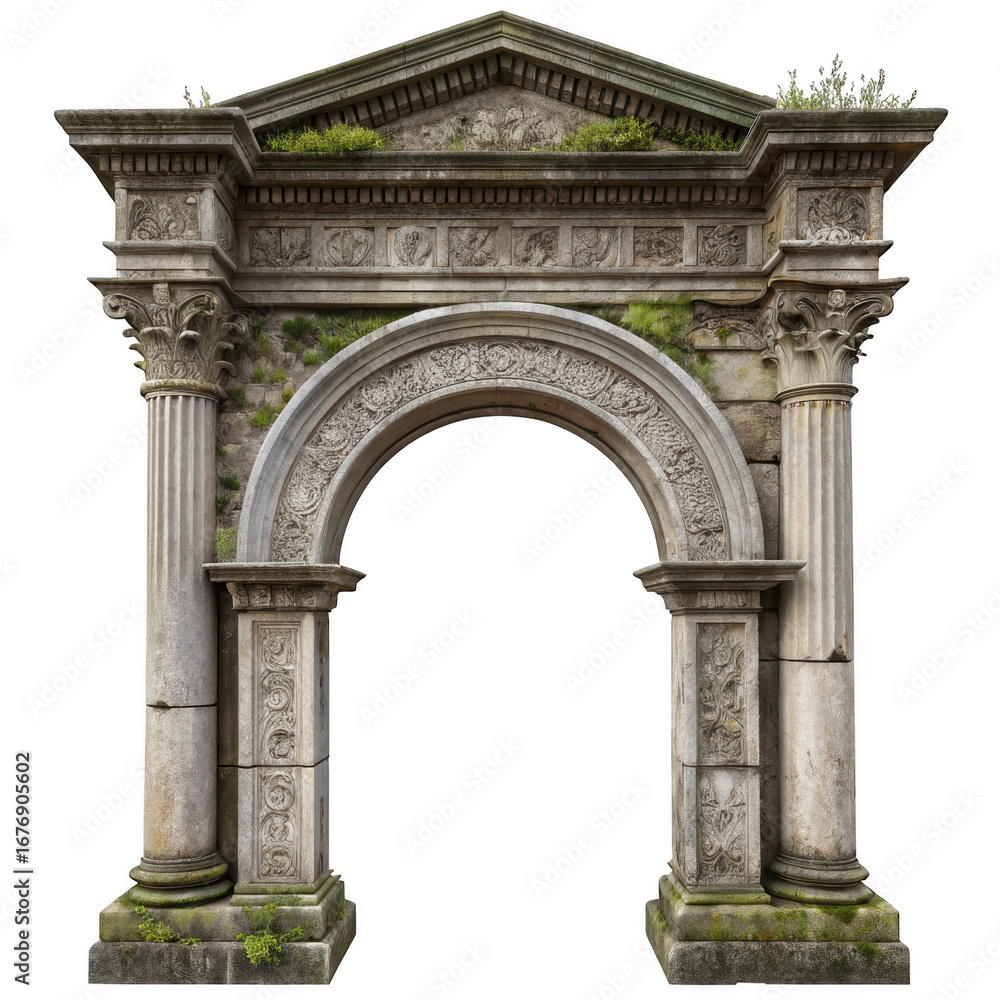 Fototapeta premium Ancient stone archway isolated on transparent background