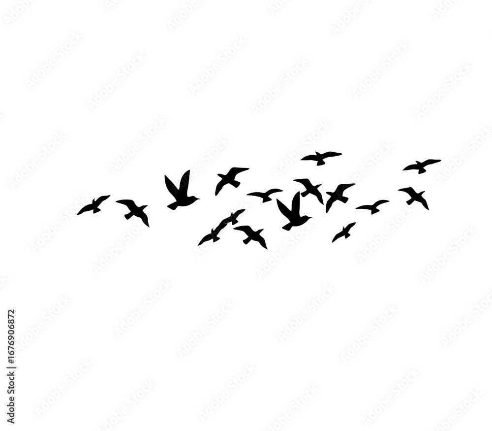 Fototapeta premium Flying bird silhouettes vector set of flock in motion for tattoo and nature art