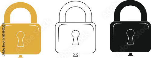 Padlock security concept illustration gold black and outline