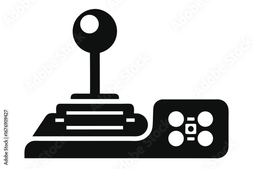 Black and White Graphic of Vintage Joystick with Four Buttons Design Element