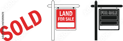 Find property real estate land for sale signs vector illustration