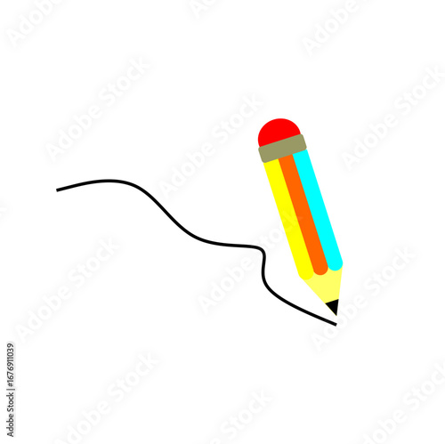 A  pattern featuring colorful pencil icons drawing wavy black lines. Vector illustration.