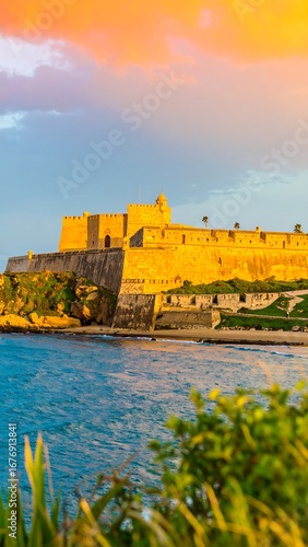 Coastal fort at sunset