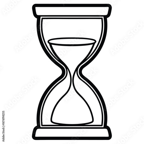 Black and White Line Drawing Illustration of an Hourglass with Some Sand Remaining