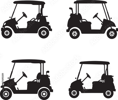 Golf Cart Silhouette Collection Recreational Vehicle Icons for Sporting Activities