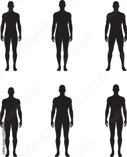 Male Body Shape Types Silhouette Set Vector Illustration