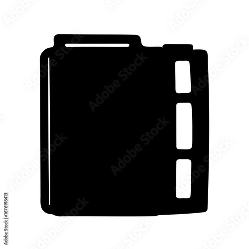 A black and white silhouette of a file folder with three tabs