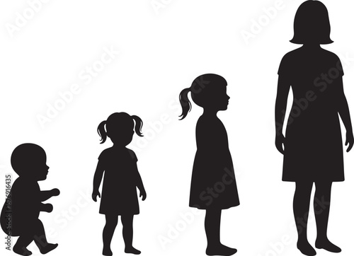 Stages of Life Silhouette Illustration of a Girl s Growth
