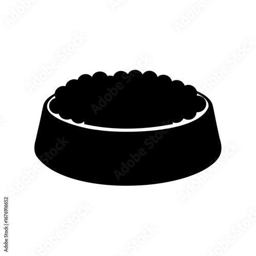 Isolated black silhouette of a full pet food bowl on white background