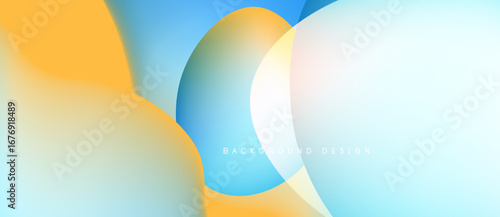 Abstract fluid shapes overlap. Soft gradients create calming visual effect. Light blue, orange hues dominate composition. Minimalist design.