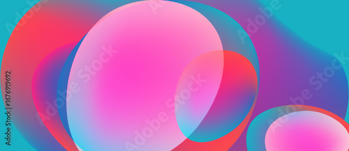 Abstract colorful circles overlap creating vibrant gradients. Smooth transitions between pink, blue, red hues dominate composition.