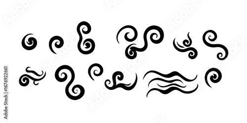 Abstract Swirling Smoke Wisps steam black