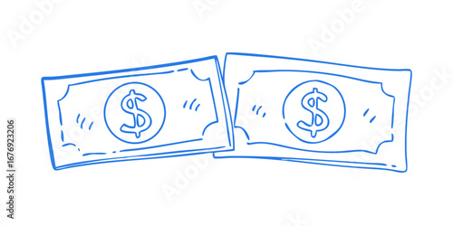 Blue dollar bills doodle money currency