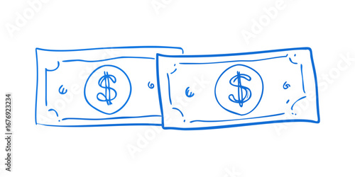 Blue dollar bills doodle money currency