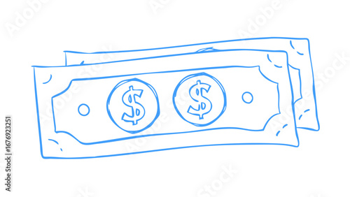 Blue dollar bills doodle money currency