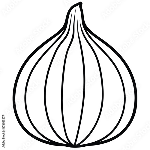 Outlined Fig Simple Black Line Art of a Single Ripe Fruit Illustration