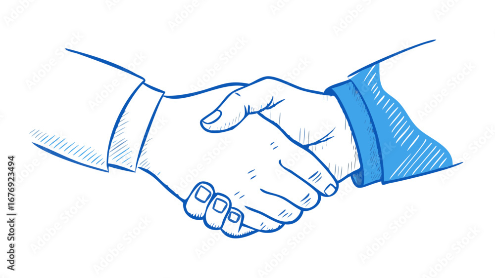 Fototapeta premium Blue handshake illustration agreement business