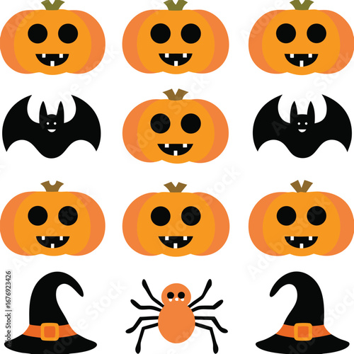 Spooky halloween icon collection featuring pumpkins and other festive elements
