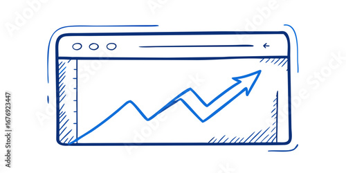 Blue graph with upward trending arrow chart data