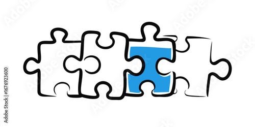 Blue puzzle piece fitting into place jigsaw connection