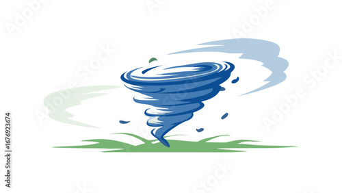 Blue tornado with stylized clouds and grass storm weather