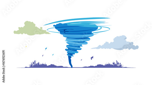 Blue Tornado With Clouds And Ground storm weather