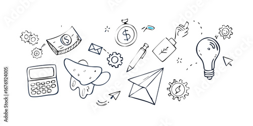 Business concept doodles with blue accents finance