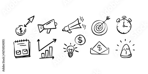Business growth and planning icons strategy success