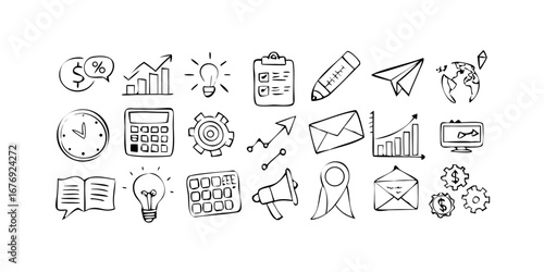 Business Icons Collection hand drawn doodle