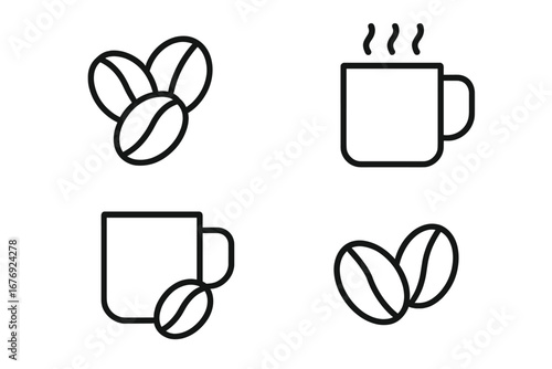 Coffee line icon set. Vector collection of coffee bean and cup symbols. Outline pictogram for cafe menu, web design, app. Hot drink, espresso, caffeine beverage illustration.