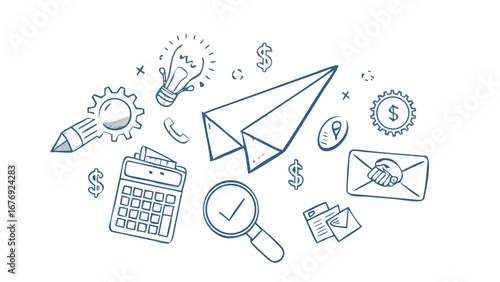 Business icons doodle finance strategy