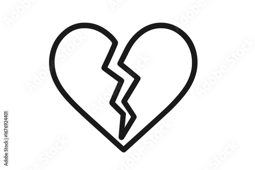 Broken heart outline icon. Vector concept of heartbreak, divorce, loneliness, and separation. Sad love story symbol. Pain, crisis in a relationship. End of love. Unhappy valentine.