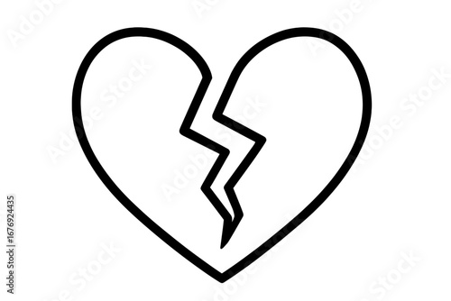Broken heart icon, symbol of heartbreak, sadness, and lost love. Vector concept of a breakup, divorce, or relationship problems. Simple linear outline illustration of pain.