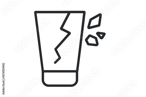 Broken glass icon vector in modern outline style. Shattered drinking cup symbol. Fragile, damage, and accident concept. Waste, rubbish, and recycling illustration. Simple line art.