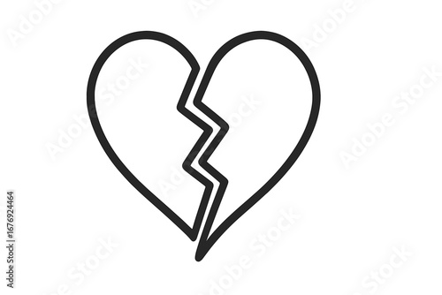 Broken heart icon vector. Heartbreak, love, and sadness concept. Linear symbol for breakup, divorce, or valentine's day. Simple minimalist outline illustration for graphic design.