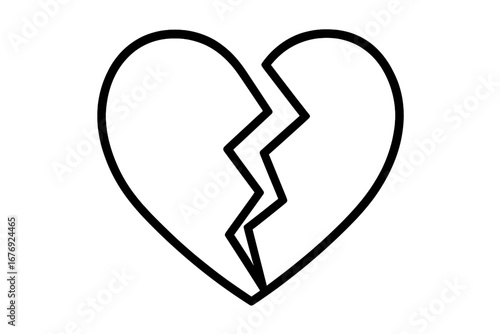 Broken heart icon symbol of heartbreak, sadness and love lost. Vector outline illustration for graphic design, web, apps. Concept of divorce, relationship breakup, sorrow, pain.
